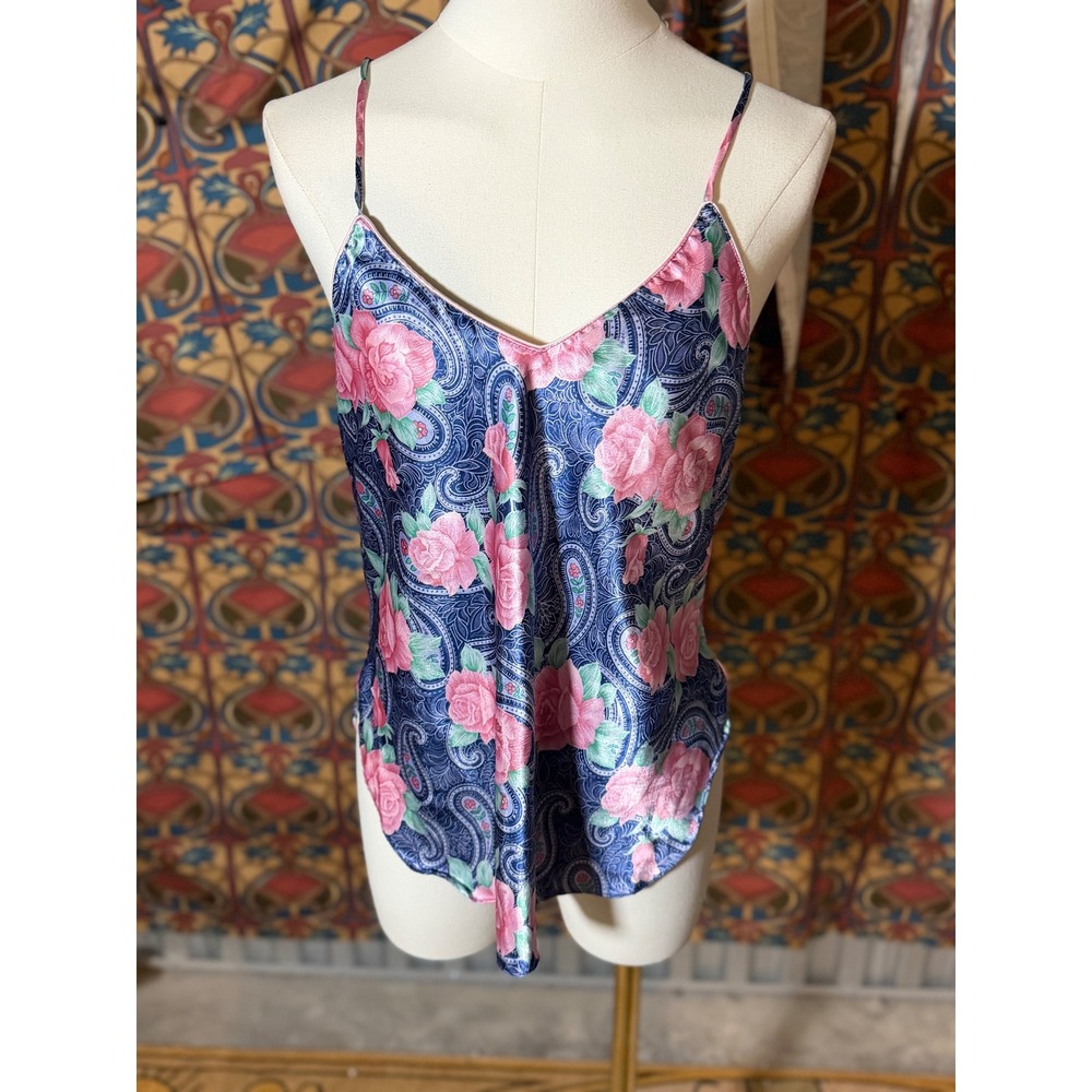 Vintage Kathryn Sleepwear Set Cami Tank Top Shorts Floral Paisley Blue Pink M
